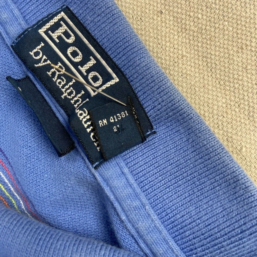 Vintage Polo Ralph Lauren Shirt Mens L Blue Bayadere Striped Cotton 90s Preppy